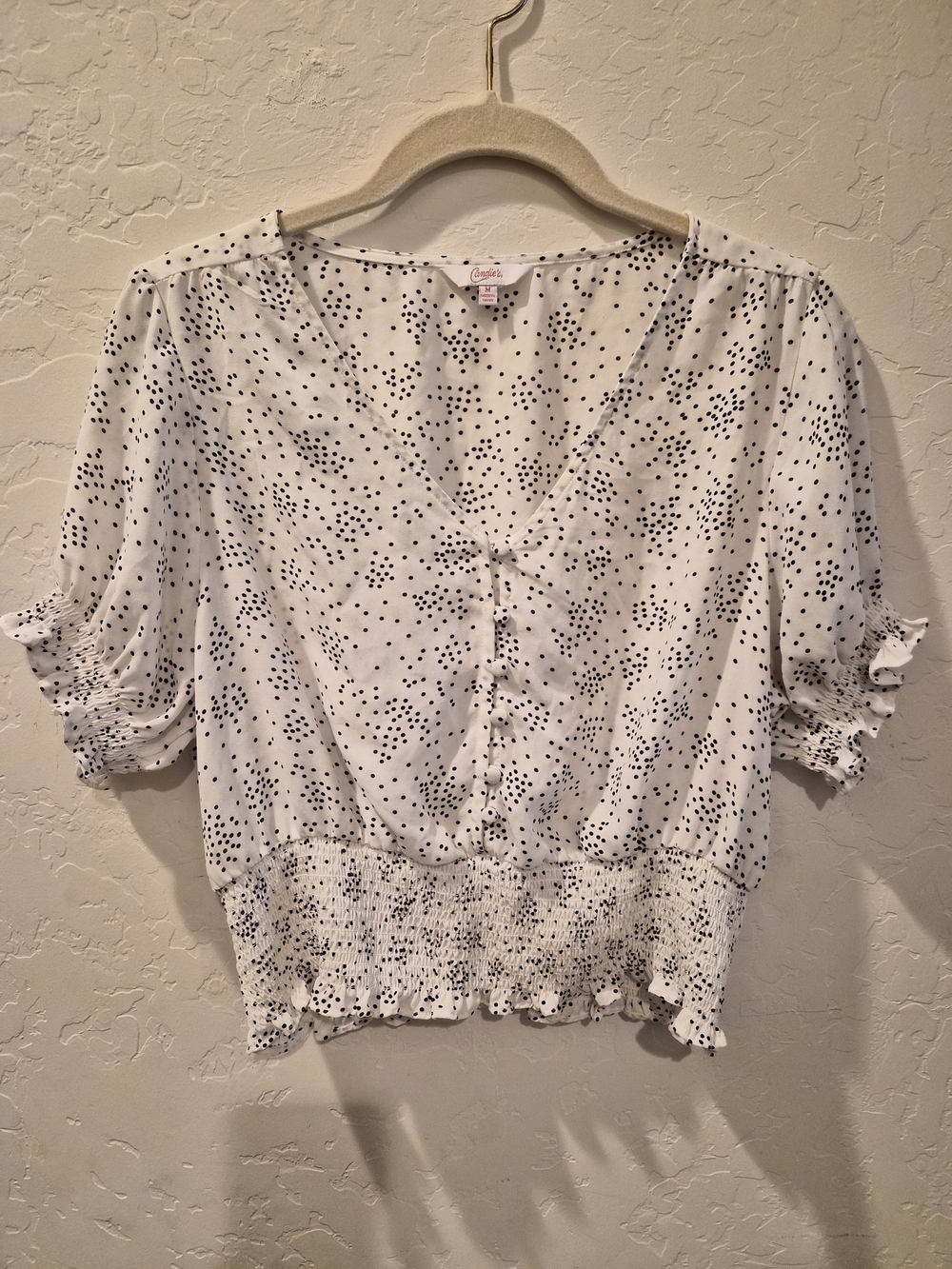 Candie's White Polka-Dot V-Neck Blouse #0074